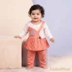 Love Print Premium Cotton Baby Girl Frock Set with Matching Pants – Summer Outfit - Orange