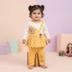 Love Print Premium Cotton Baby Girl Frock Set with Matching Pants – Summer Outfit - Yellow