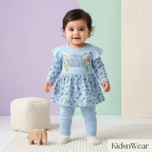 Today Smiles Premium Cotton Baby Girl Frock Set with Matching Pants – Floral Summer Outfit