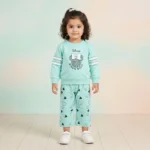 Minnie Mouse Summer Baby Girl Cotton Co-Ord Set with Printed Pants – Premium Outfit - Sea Green
