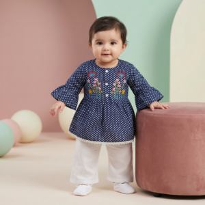 Baby Girls’ Polka Dot Floral Embroidered Peplum Tunic and Trouser Set
