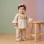 Baby Girls' Nature-Inspired Embroidered Peplum Tunic and Trouser Set - Light Yellow