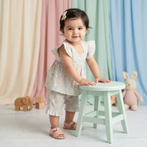 KidsnWear Baby Girls’ Pure Cotton Floral Bunny Print Flutter Sleeve Tunic and Bloomers Set