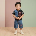 Boys' Typography Graphic Tee and Denim Shorts Casual Set - Black