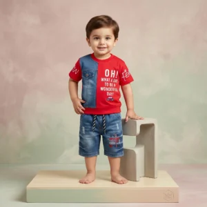 Boys' Typography Graphic Tee and Denim Shorts Casual Set