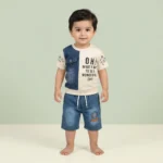 Boys' Typography Graphic Tee and Denim Shorts Casual Set - White
