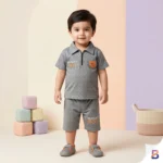 Boys' Mama's Boy Graphic Premium Half-Zip Polo and Shorts Set - Grey