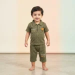 Boys' Mama's Boy Graphic Premium Half-Zip Polo and Shorts Set - Olive