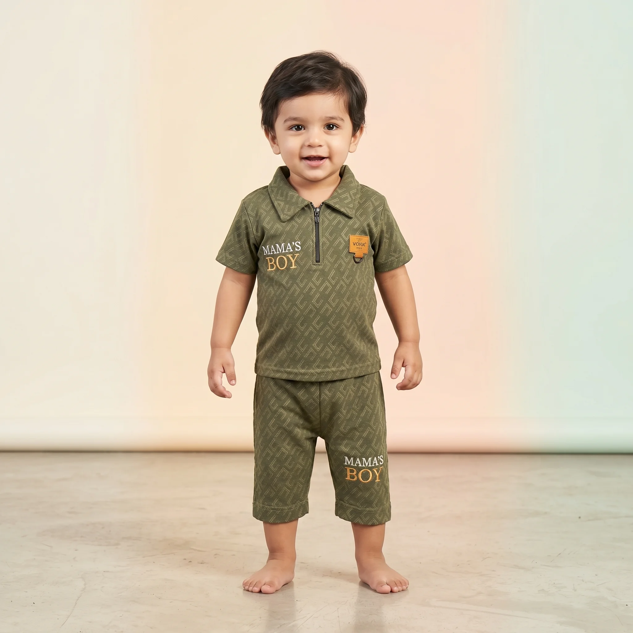 Boys' Mama's Boy Graphic Premium Half-Zip Polo and Shorts Set - Image 5