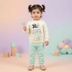 Premium Polka Dot Bunny Graphic Sweatshirt and Jogger Luxury Set - Sea Green