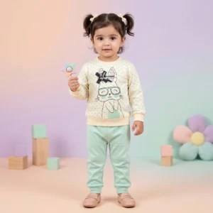 Premium Polka Dot Bunny Graphic Sweatshirt and Jogger Luxury Set