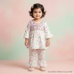 KidsnWear Baby Girls’ Pure Cotton Polka Dot Embroidered Tunic and Ruffled Trouser Set - Pink