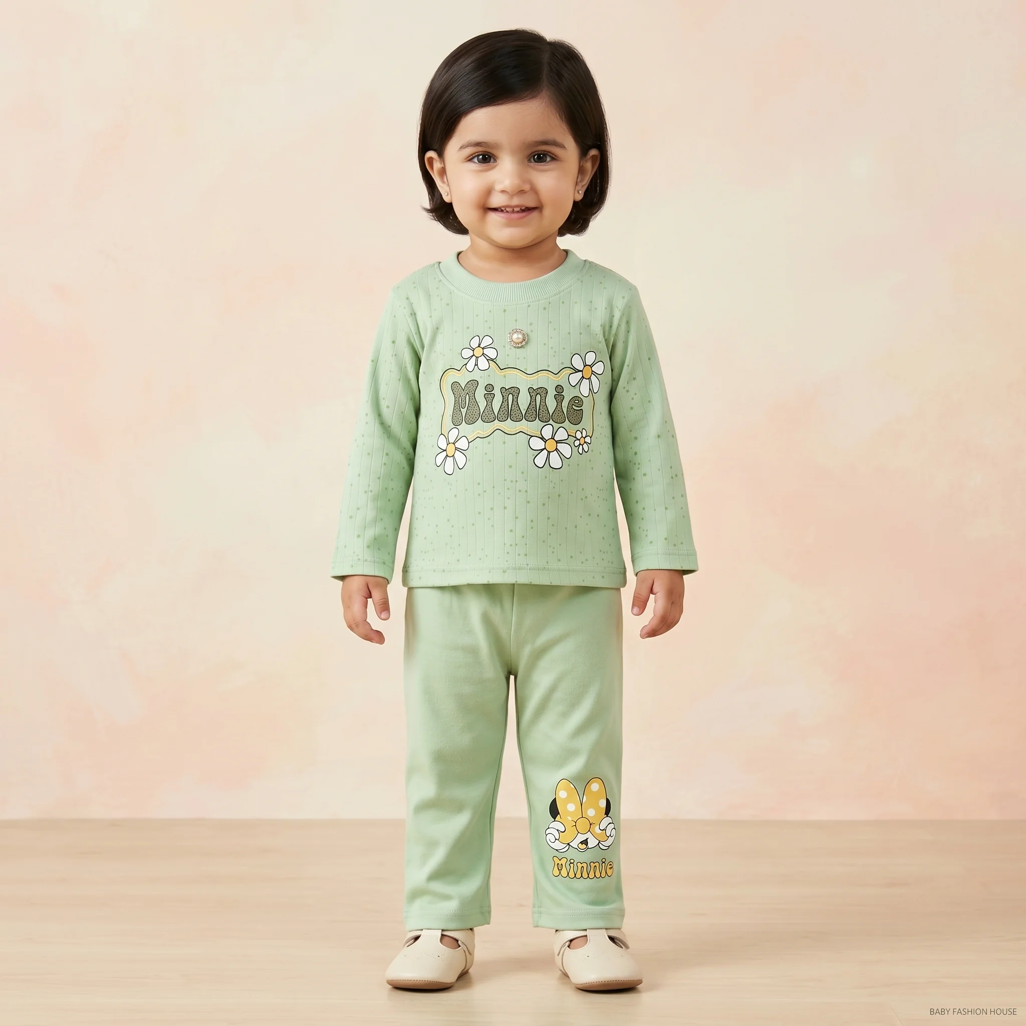 KidsnWear Baby Girls’ Floral Minnie Character Ribbed Lounge Set