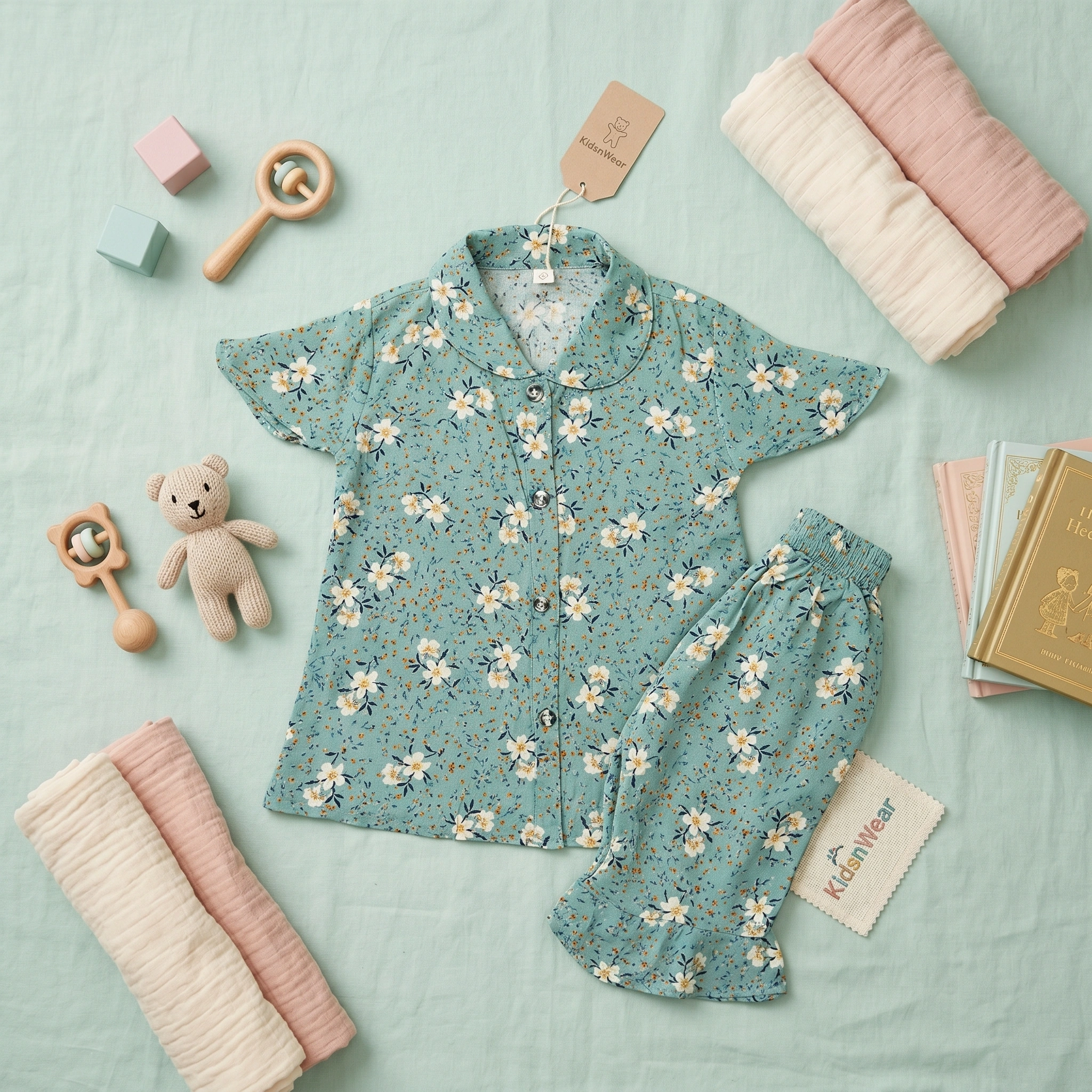 KidsnWear Girls’ Premium Arabic Lawn Floral Printed Boutique Set - Image 2