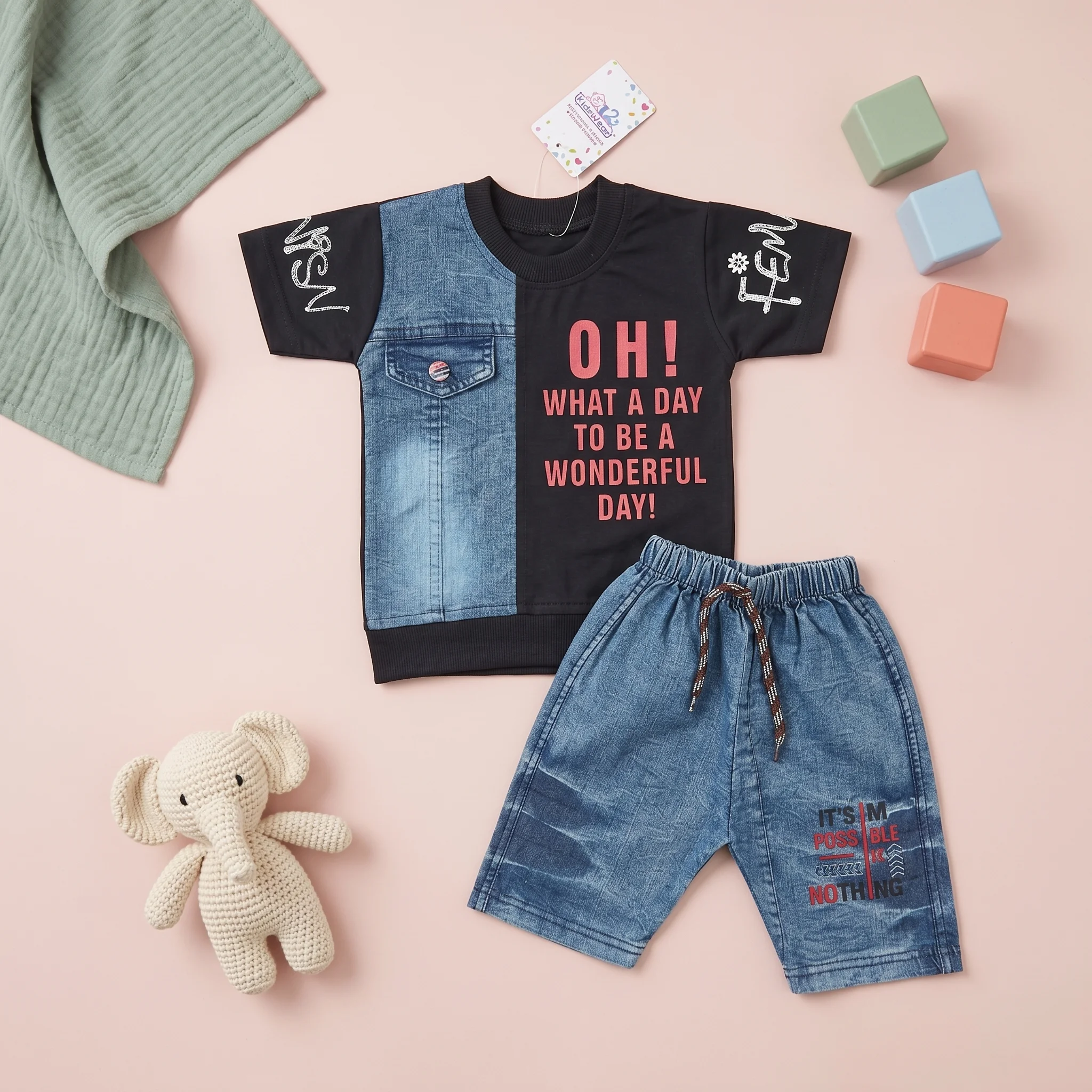 Boys' Typography Graphic Tee and Denim Shorts Casual Set - Image 6