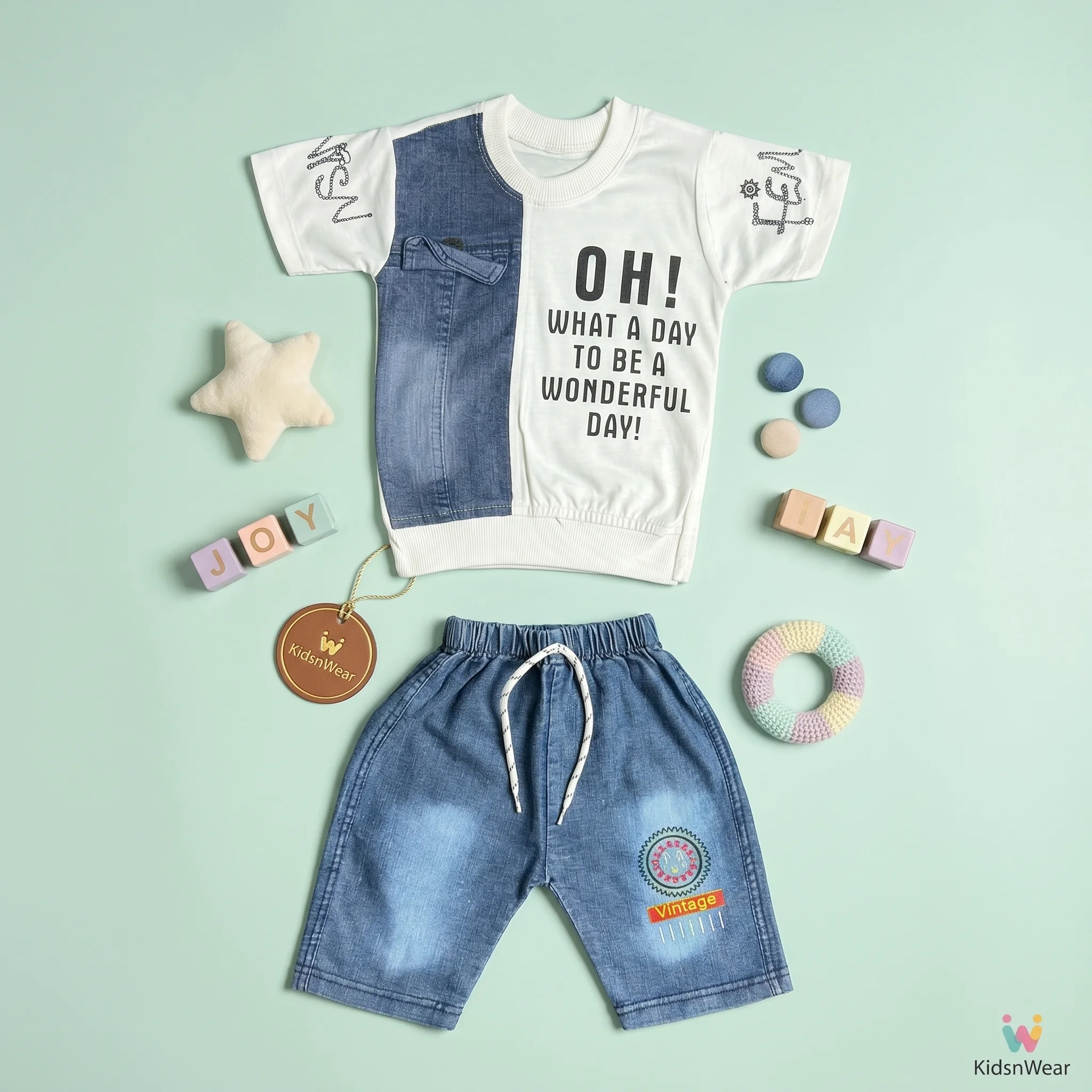 Boys' Typography Graphic Tee and Denim Shorts Casual Set - Image 4