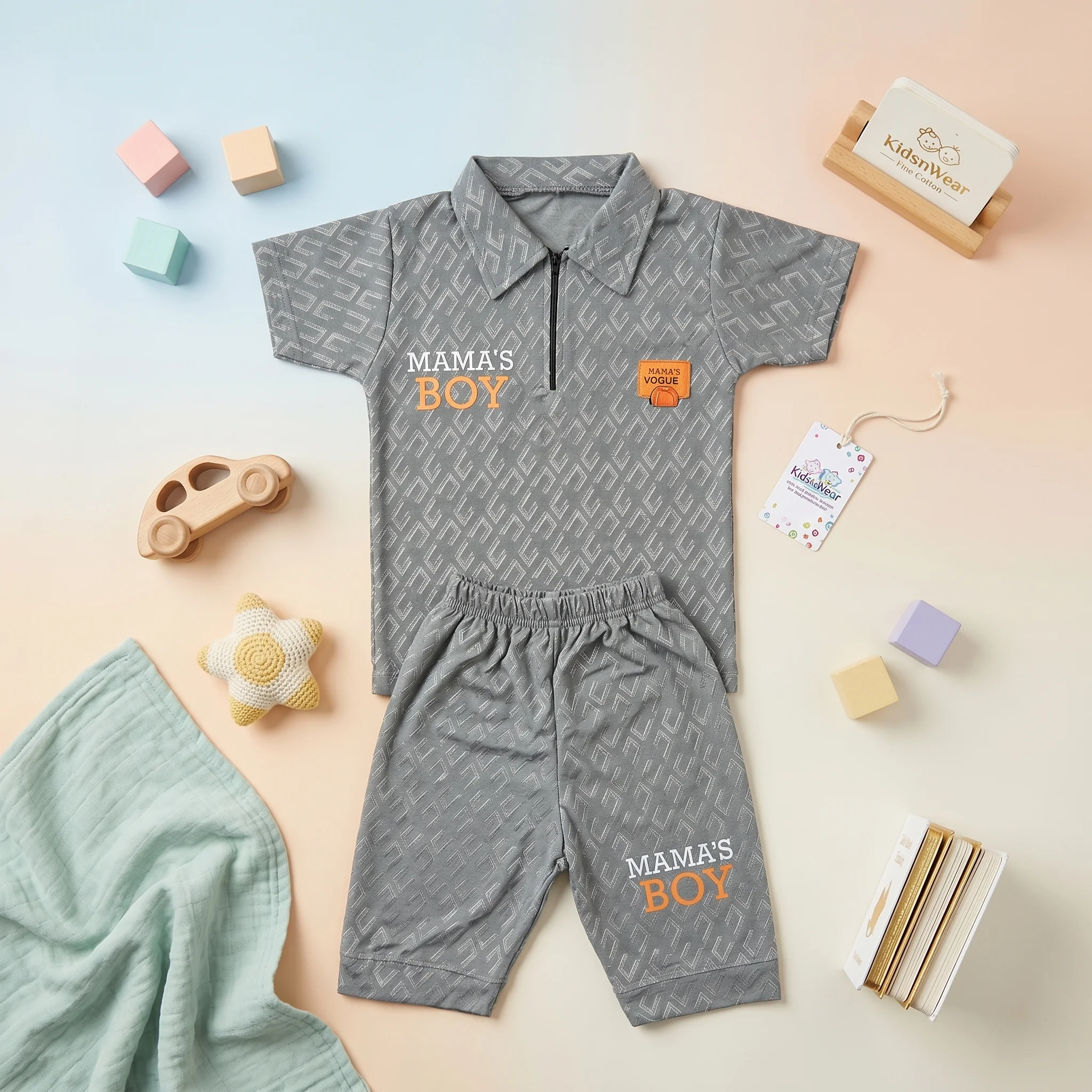 Boys' Mama's Boy Graphic Premium Half-Zip Polo and Shorts Set - Image 4