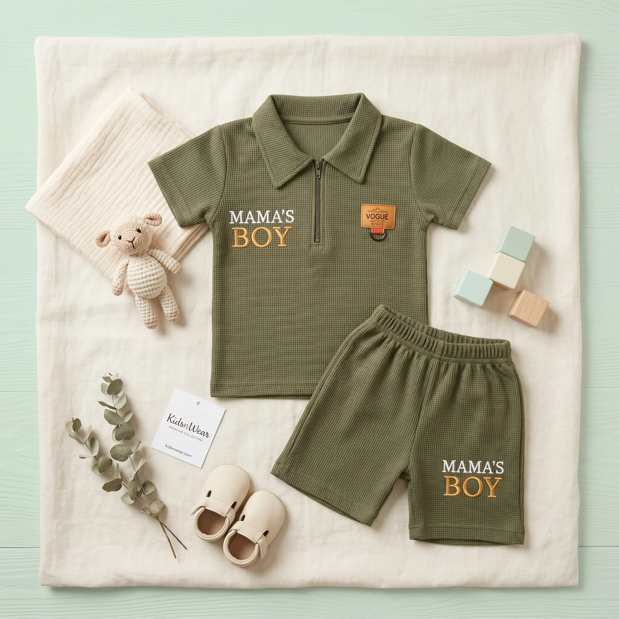 Boys' Mama's Boy Graphic Premium Half-Zip Polo and Shorts Set - Image 6