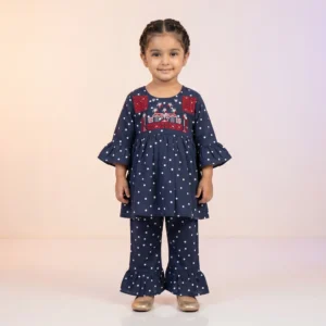 KidsnWear Baby Girls’ Pure Cotton Ethnic Embroidered Tunic and Ruffled Trouser Set