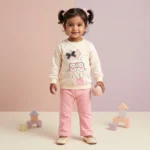 Premium Polka Dot Bunny Graphic Sweatshirt and Jogger Luxury Set - Pink