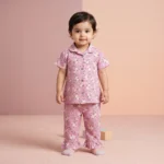 KidsnWear Girls’ Premium Arabic Lawn Floral Printed Boutique Set - Pink