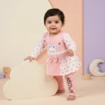 KidsnWear Baby Girls’ Ultra-Soft "Meow Collection" Polka Dot Frock and Pajama Set - Pink