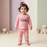 KidsnWear Baby Girls’ Floral Minnie Character Ribbed Lounge Set - Pink