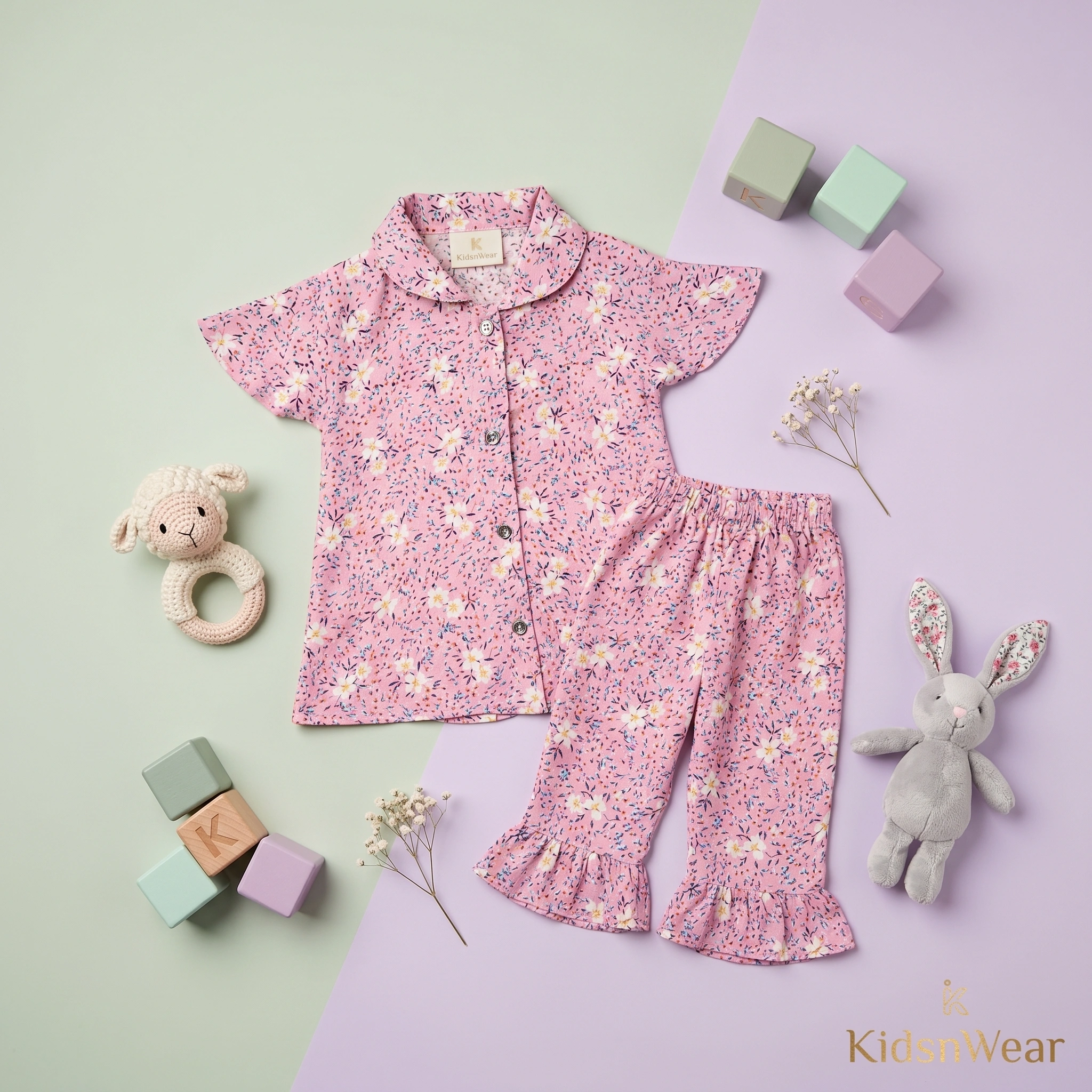 KidsnWear Girls’ Premium Arabic Lawn Floral Printed Boutique Set - Image 4