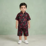 KidsnWear Boys’ Premium Urban Graffiti Print Button-Down Shirt and Shorts Set - Red