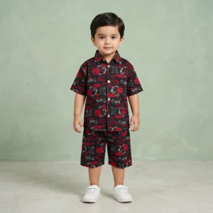 KidsnWear Boys’ Premium Urban Graffiti Print Button-Down Shirt and Shorts Set