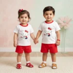 KidsnWear Unisex Premium Imported Hello Kitty Character Tee and Shorts Set - Red