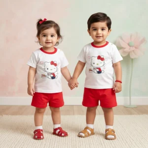 KidsnWear Unisex Premium Imported Hello Kitty Character Tee and Shorts Set