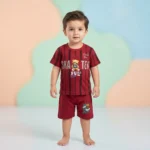 KidsnWear Boys’ Premium Ribbed Interlock Cotton "Skater Bear" Stripe Set - Red