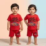 KidsnWear Boys’ Ultra-Premium "Fast & Furious" and "Tom & Jerry" Interlock Cotton Muscle Car Set - Red