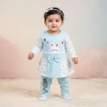 KidsnWear Baby Girls’ Ultra-Soft "Meow Collection" Polka Dot Frock and Pajama Set - Sky Blue
