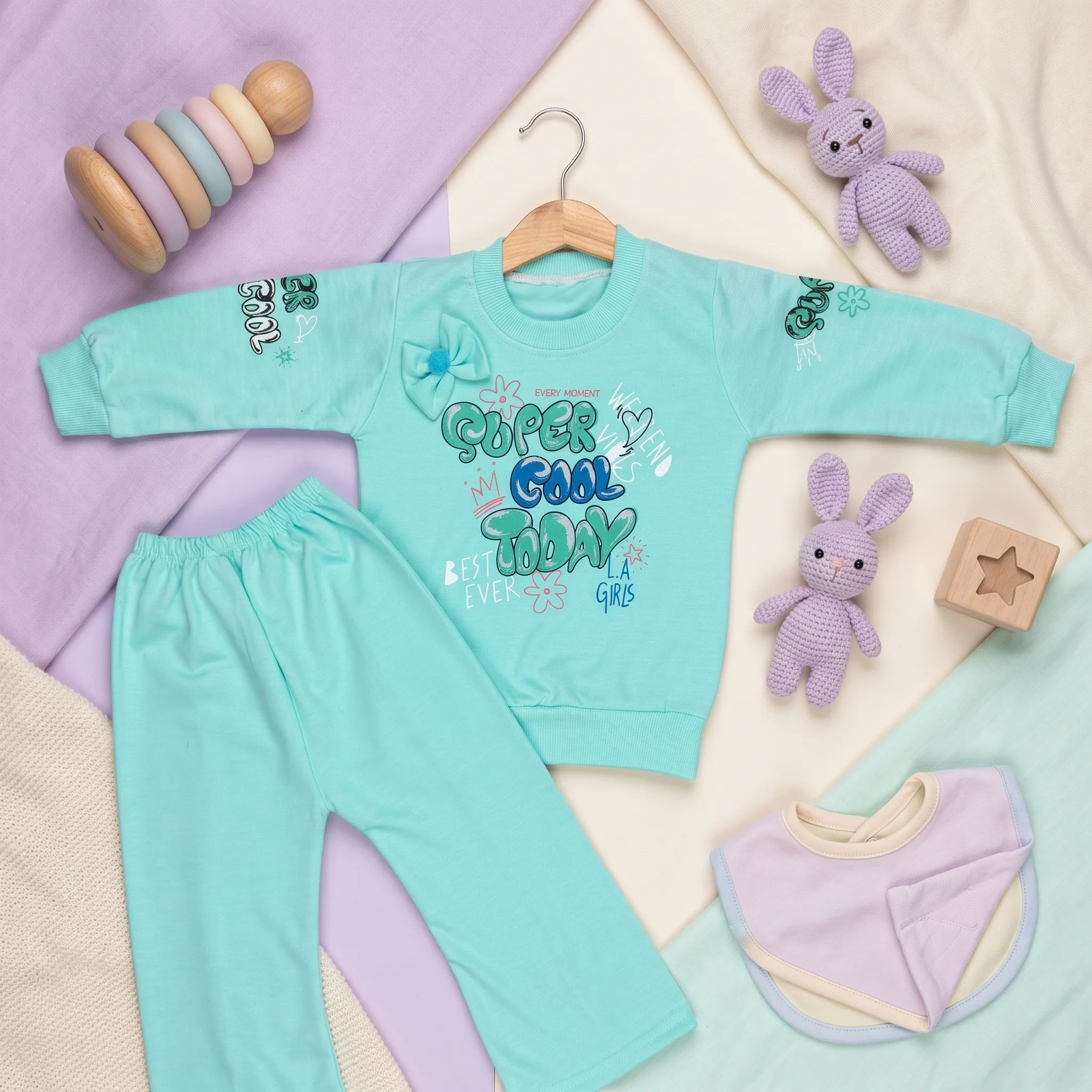 Baby Girls' "Super Cool Today" Lightweight Summer Sweatshirt and Jogger Set - Image 2