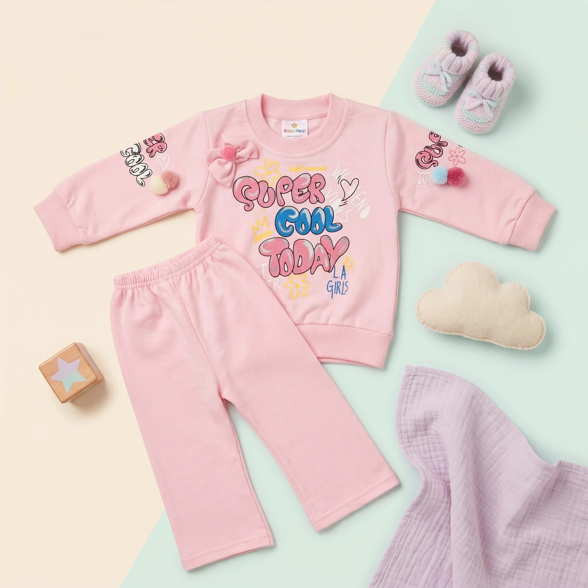 Baby Girls' "Super Cool Today" Lightweight Summer Sweatshirt and Jogger Set - Image 4