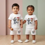 KidsnWear Boys’ Ultra-Premium "Fast & Furious" and "Tom & Jerry" Interlock Cotton Muscle Car Set - White