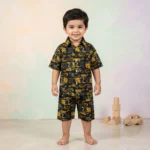KidsnWear Boys’ Premium Urban Graffiti Print Button-Down Shirt and Shorts Set - Yellow