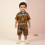 KidsnWear Boys’ Premium Bold Typography Button-Down Shirt and Shorts Set - Mustard Yellow