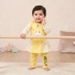 KidsnWear Baby Girls’ Ultra-Soft "Meow Collection" Polka Dot Frock and Pajama Set - Yellow