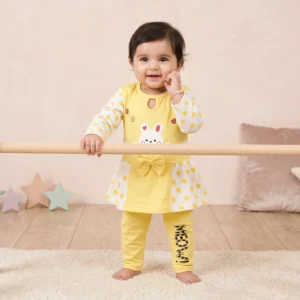 KidsnWear Baby Girls’ Ultra-Soft "Meow Collection" Polka Dot Frock and Pajama Set