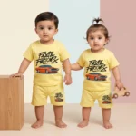 KidsnWear Boys’ Ultra-Premium "Fast & Furious" and "Tom & Jerry" Interlock Cotton Muscle Car Set - Lime