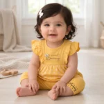 Sweet Bunny Premium Cotton Baby Girl Dress Set with Matching Pants – Summer Outfit - Yellow
