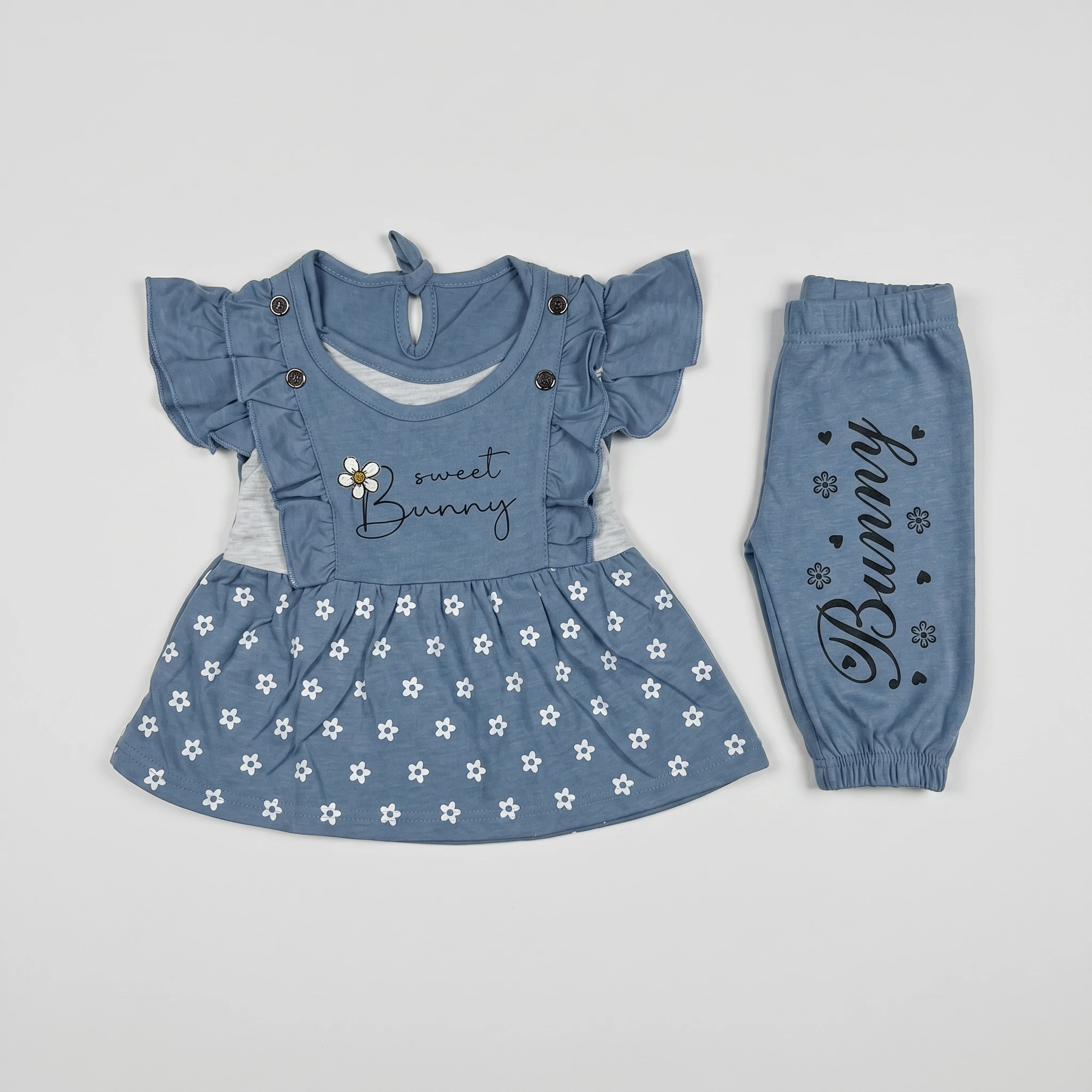 Sweet Bunny Premium Cotton Baby Girl Dress Set with Matching Pants – Summer Outfit - Image 2