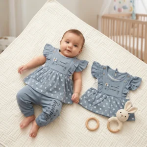 Sweet Bunny Premium Cotton Baby Girl Dress Set with Matching Pants – Summer Outfit