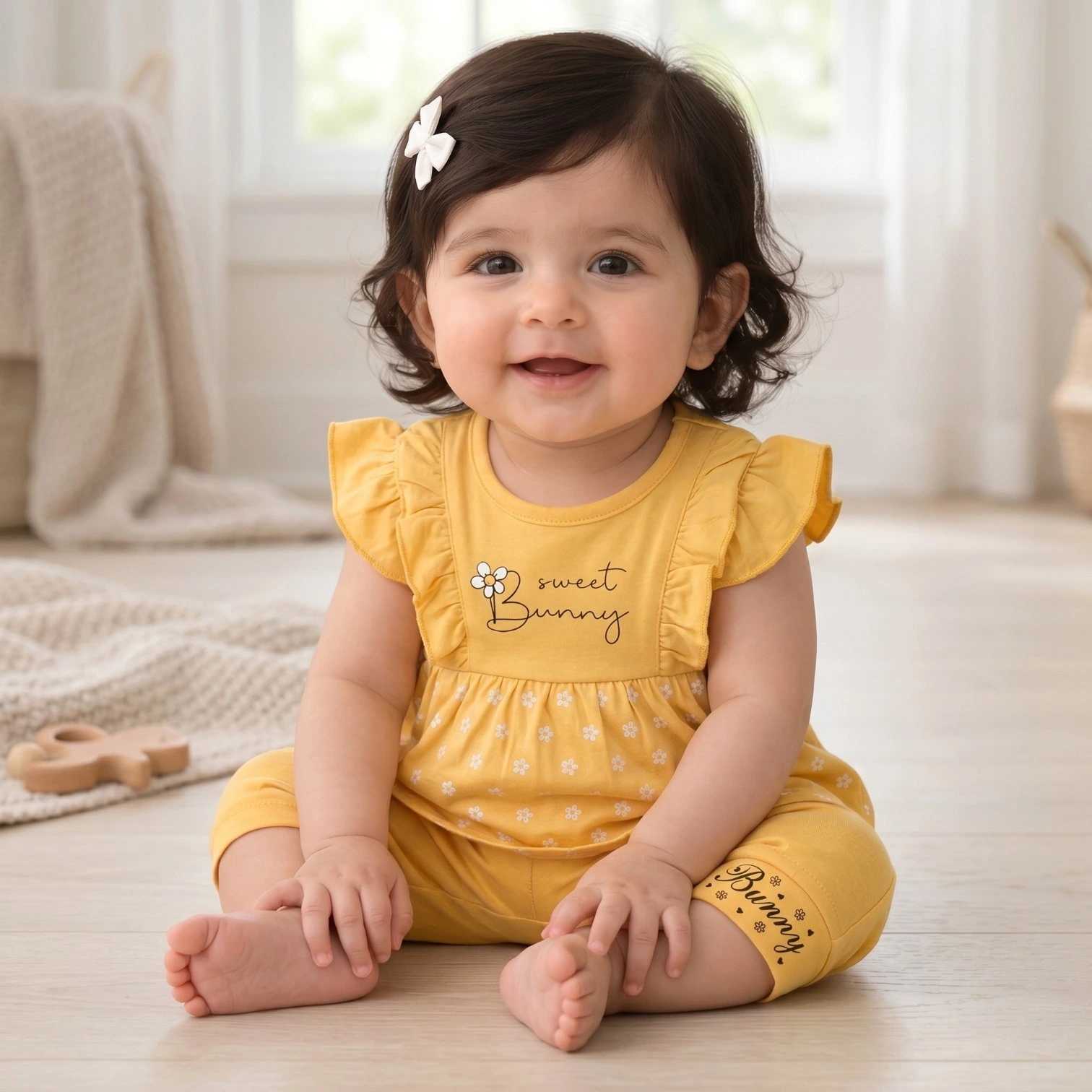 Sweet Bunny Premium Cotton Baby Girl Dress Set with Matching Pants – Summer Outfit - Image 5