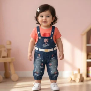 Premium Girls Cotton T-Shirt with Denim Dungaree Set – Soft & Breathable Summer Outfit