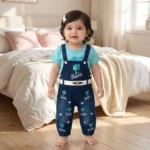 Premium Girls Cotton T-Shirt with Denim Dungaree Set – Soft & Breathable Summer Outfit - Sky Blue
