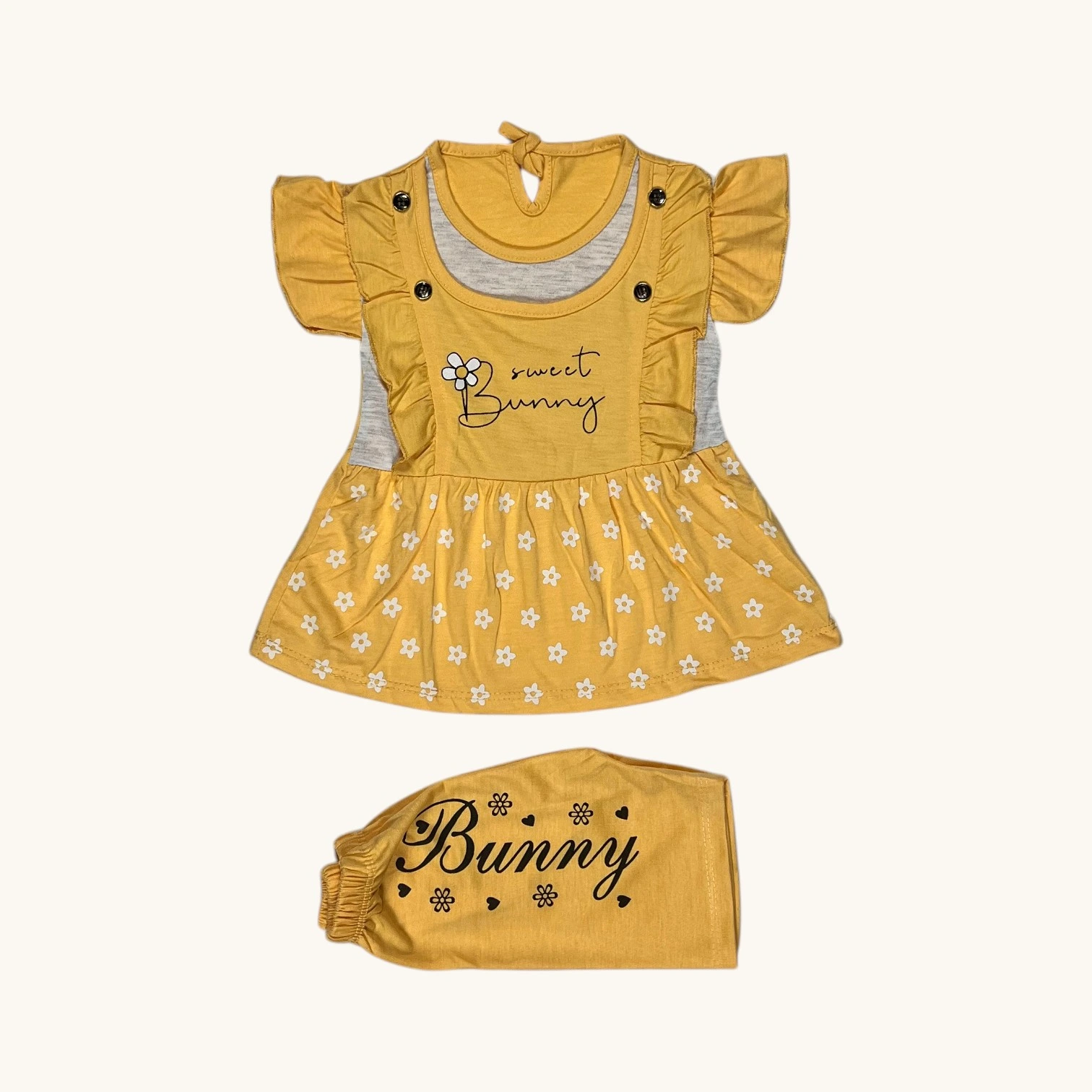Sweet Bunny Premium Cotton Baby Girl Dress Set with Matching Pants – Summer Outfit - Image 6